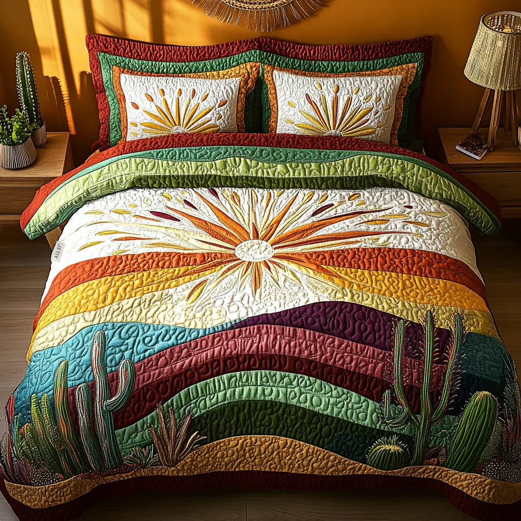 Quiltet Sengesæt 3 Dele – Cactus Sun