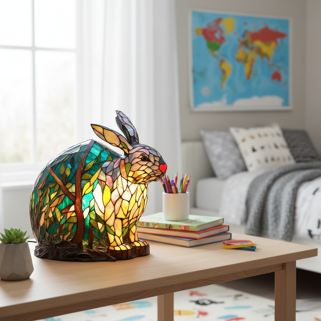 Kunstlampe i Glasmosaik – Cheerful Rabbit