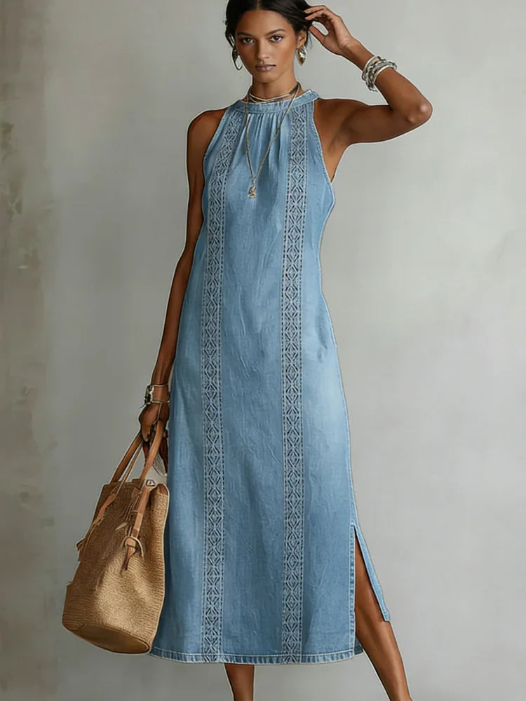 Jane – Retro denimkjole med blonder