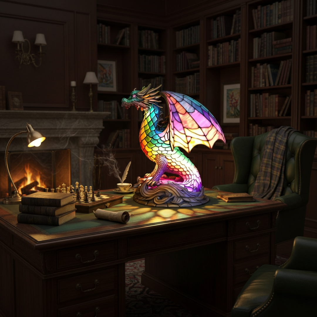 Kunstlampe i Glasmosaik – Enchanting Dragon