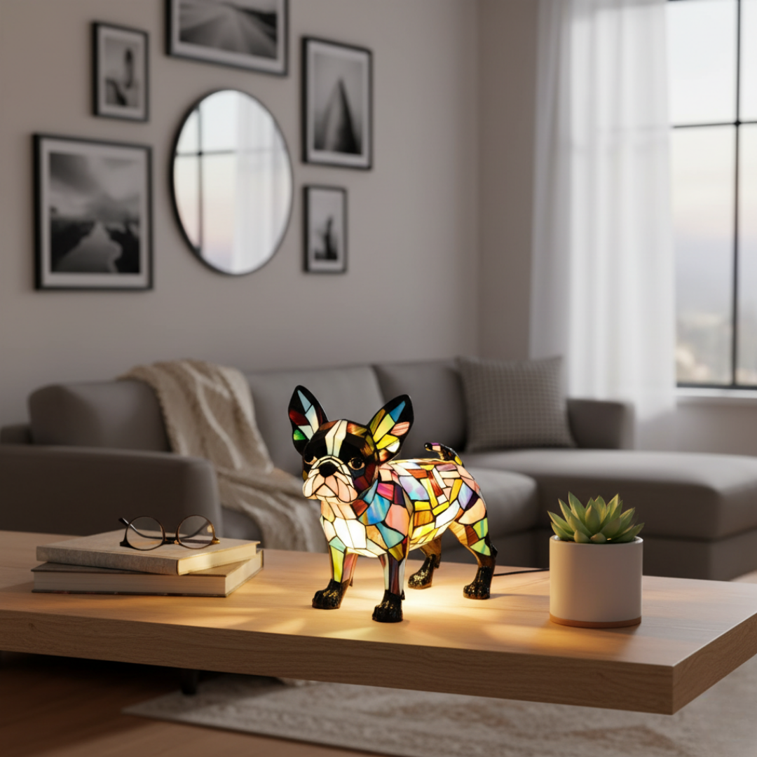 Kunstlampe i Glasmosaik – Boston Terrier – Elegant