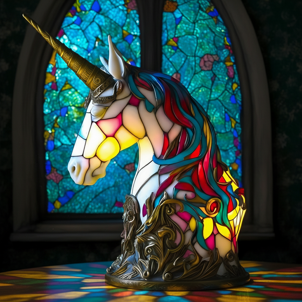 Kunstlampe i Glasmosaik – Enchanting Unicorn