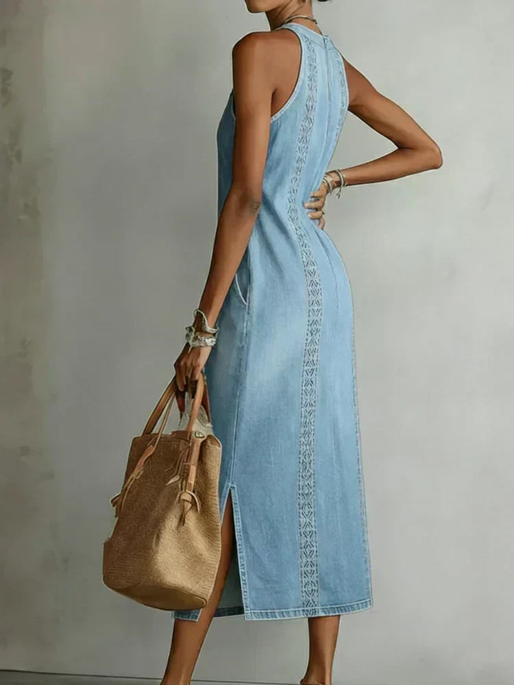 Jane – Retro denimkjole med blonder