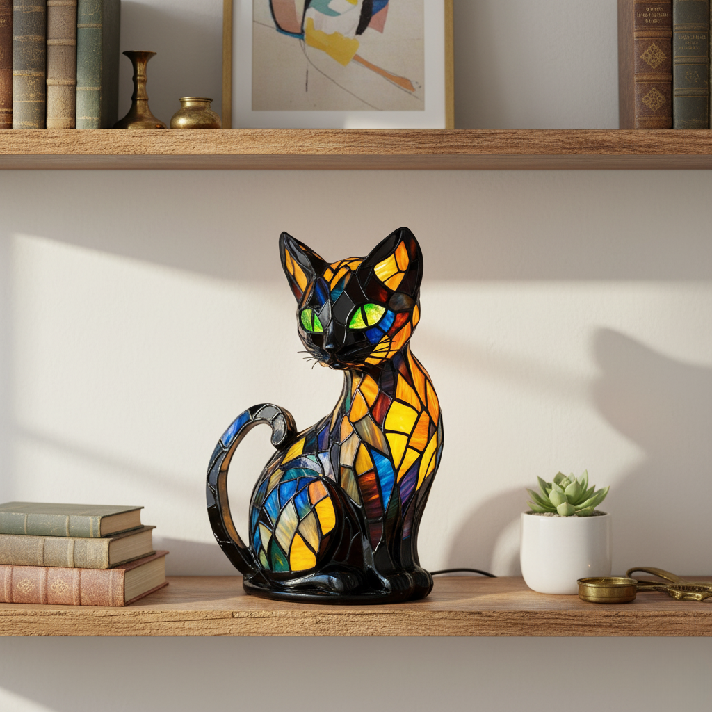 Kunstlampe i Glasmosaik – Graceful Cat
