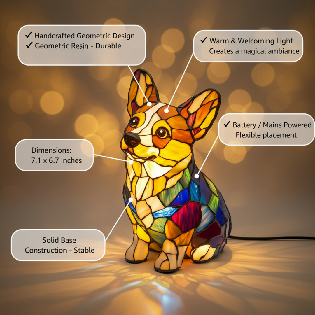 Kunstlampe i Glasmosaik – Corgi