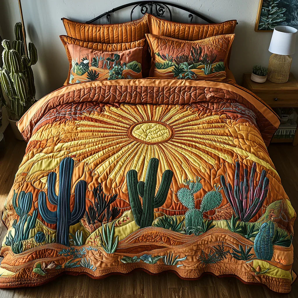 Quiltet Sengesæt 3 Dele – Cactus Sunrise