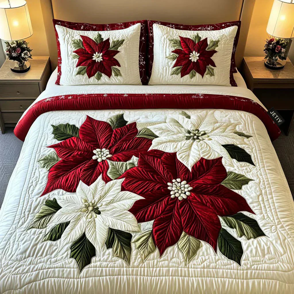 Quiltet Sengesæt 3 Dele – Winter Poinsettia