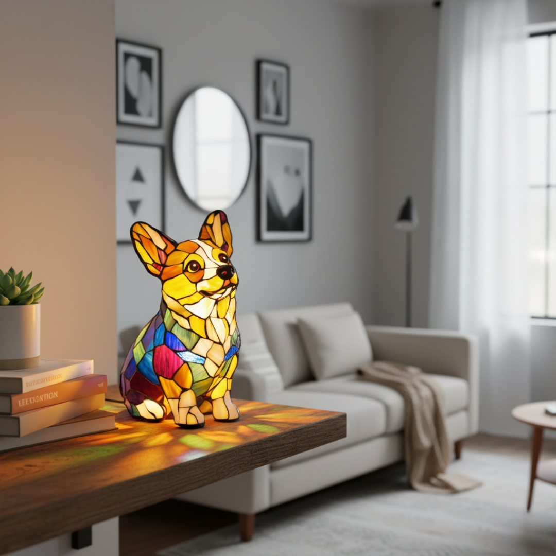 Kunstlampe i Glasmosaik – Corgi