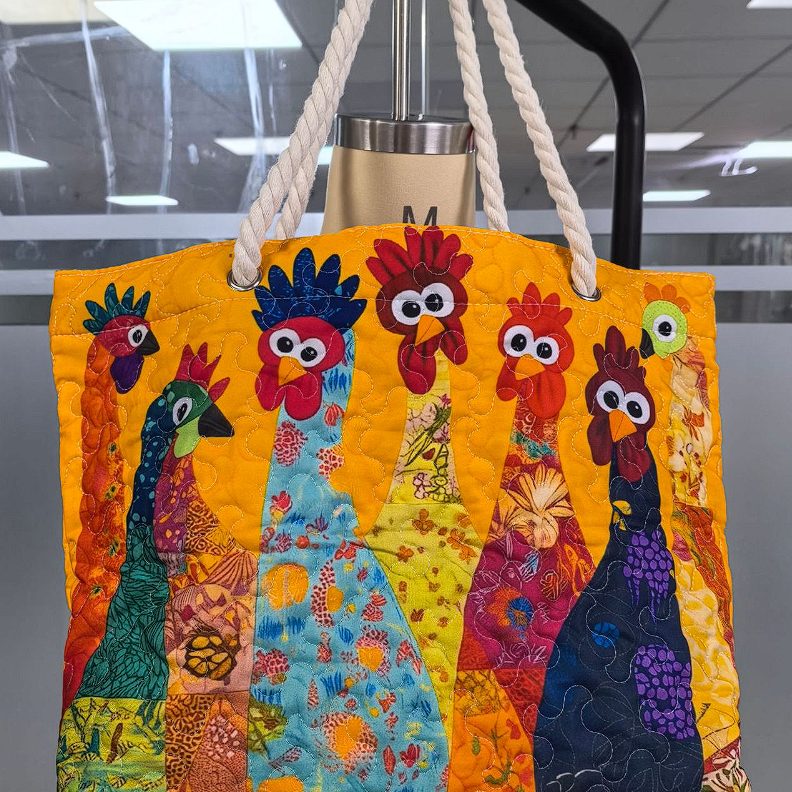 Håndlavet Strandtaske – Colorful Roosters (Standard)