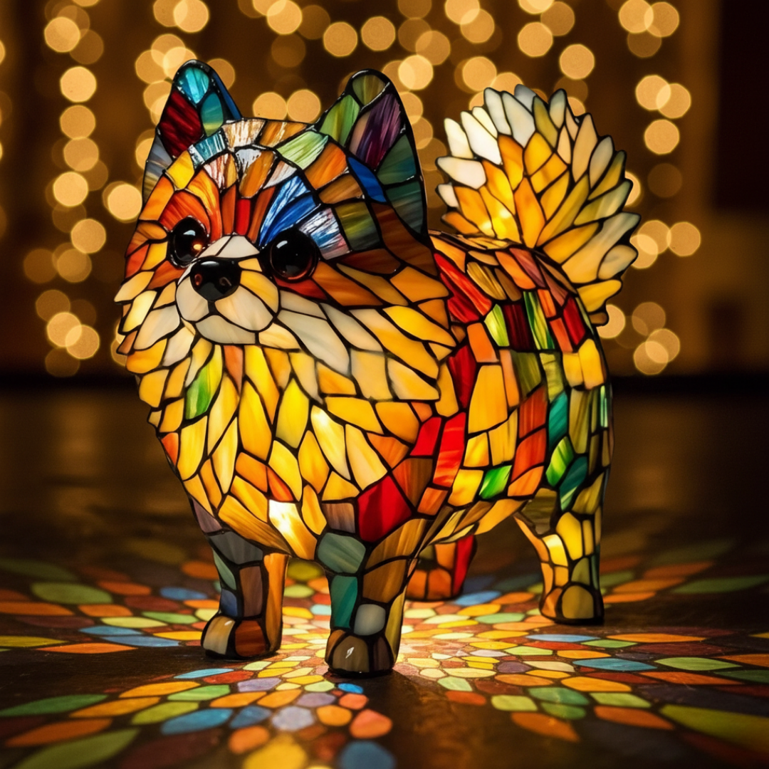 Kunstlampe i Glasmosaik – Cheerful Pomeranian