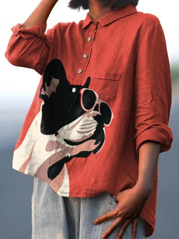 Rosemarie | Afslappet bluse med bedårende fransk bulldog-design