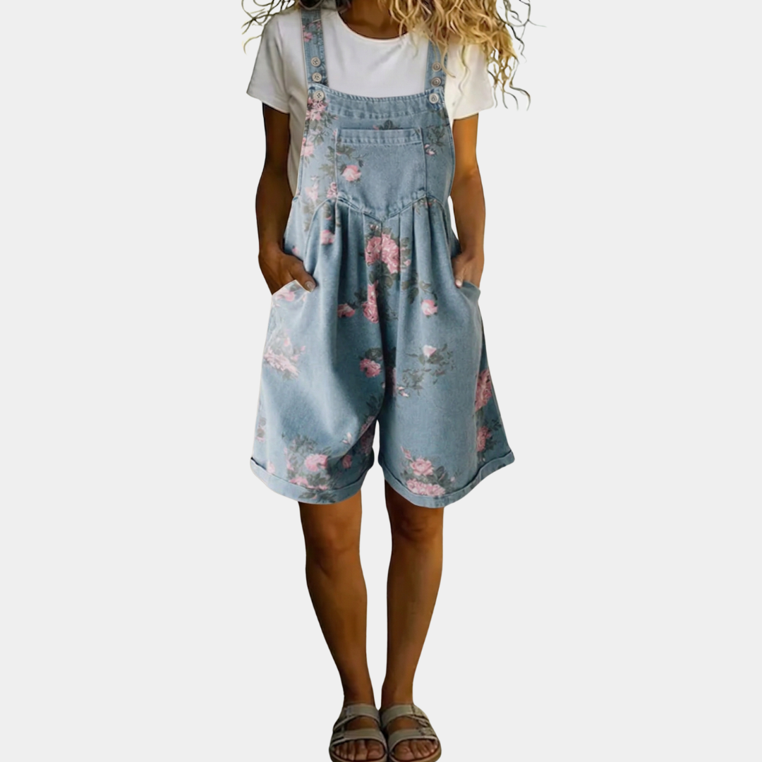 Fritze – Blomstret buksedragt i denim