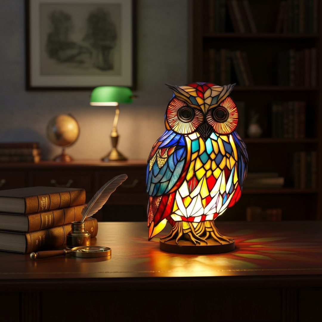 Kunstlampe i Glasmosaik – Graceful Owl