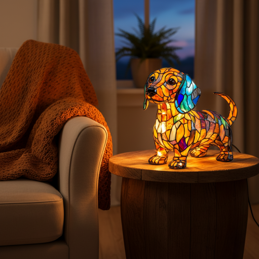 Kunstlampe i Glasmosaik – Shining Dachshund