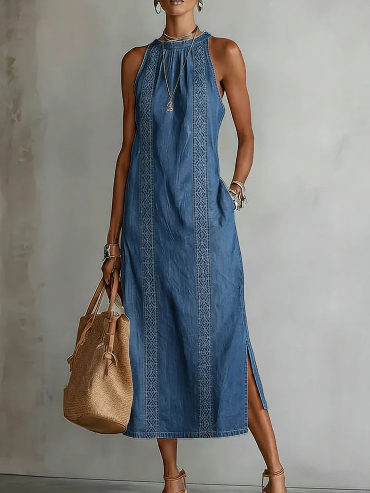 Jane – Retro denimkjole med blonder