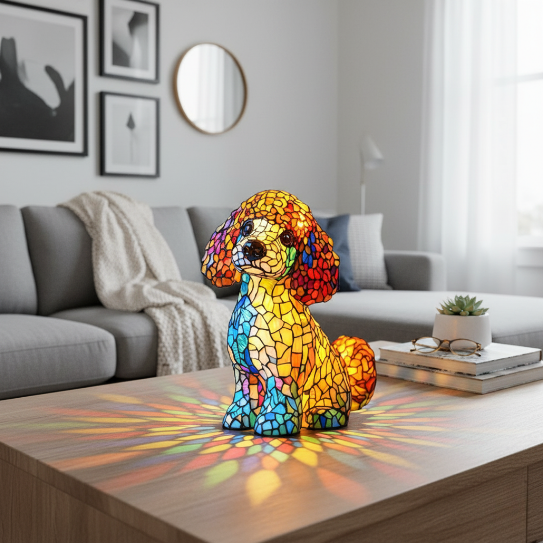 Kunstlampe i Glasmosaik – Graceful Poodle