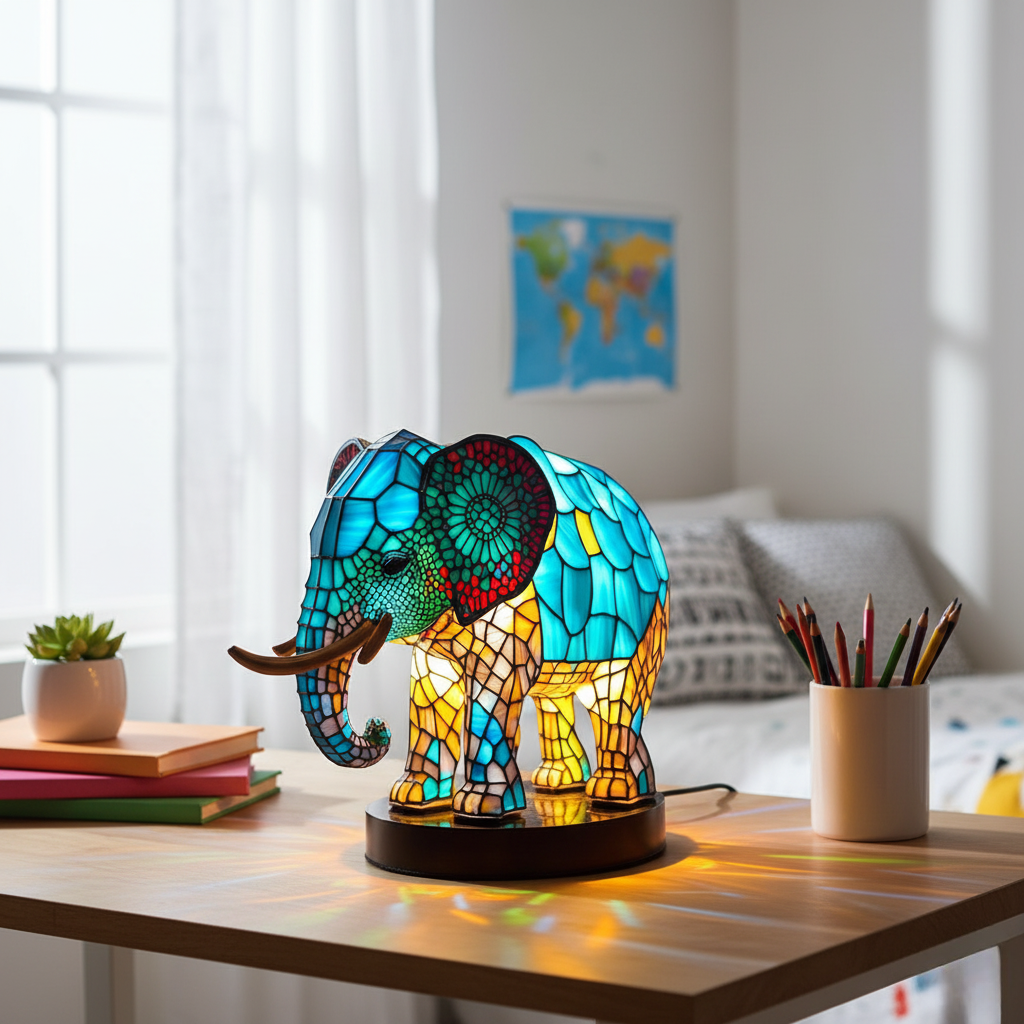 Kunstlampe i Glasmosaik – Enchanting Elephant