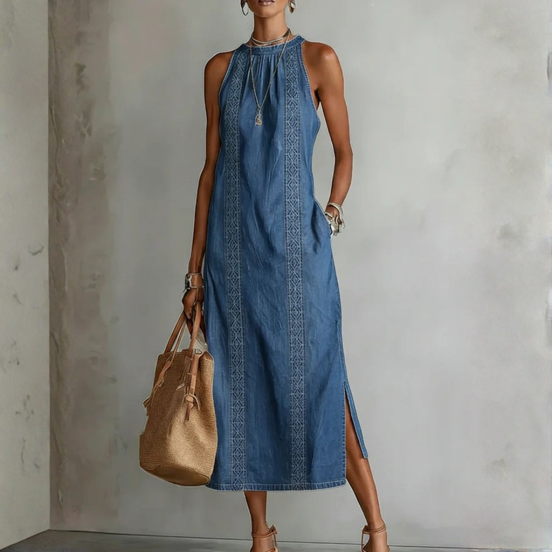 Jane – Retro denimkjole med blonder