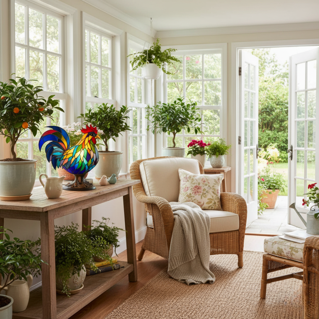 Kunstlampe i Glasmosaik – Cheerful Rooster