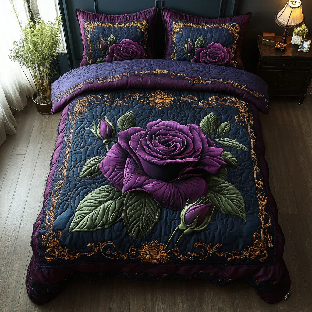 Quiltet Sengesæt 3 Dele – Violet Rose Colour