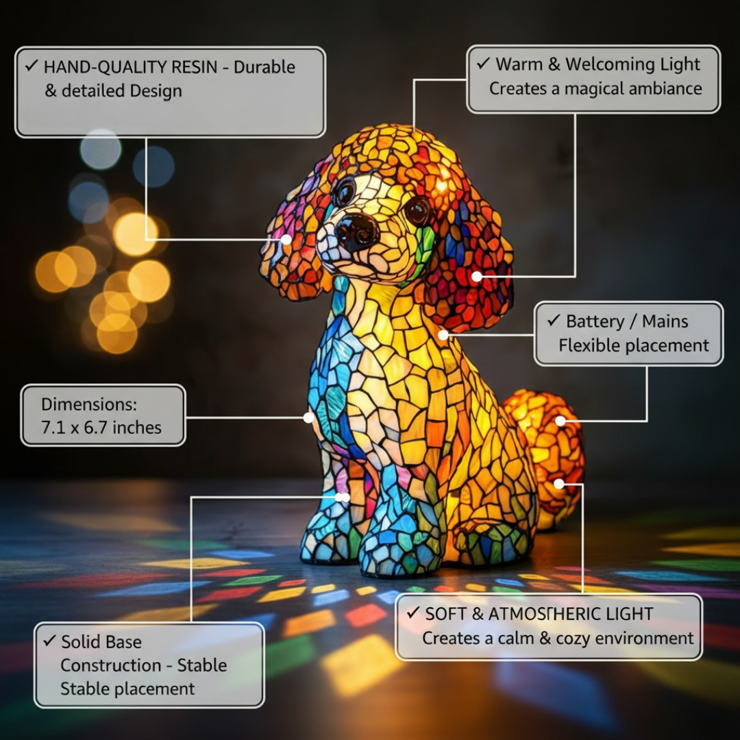 Kunstlampe i Glasmosaik – Graceful Poodle
