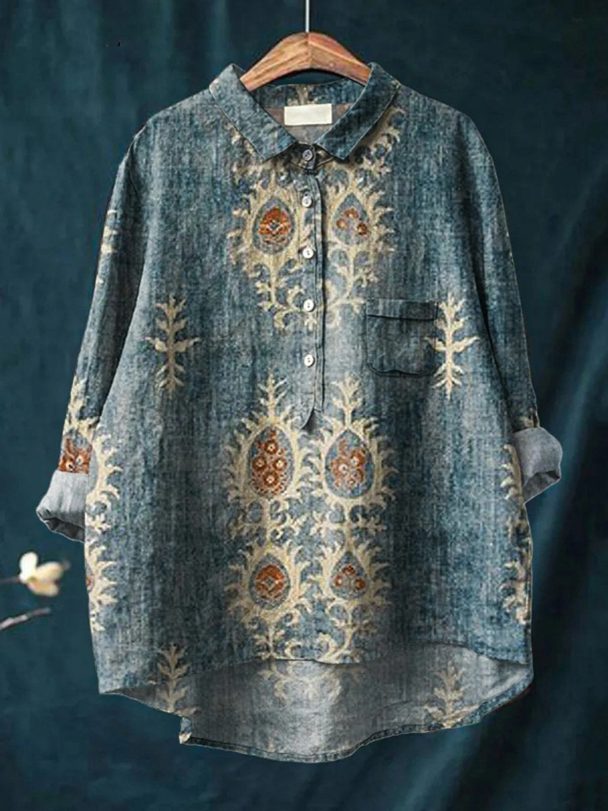 Rose | Afslappet bluse til kvinder med etnisk vintage blomsterdesign