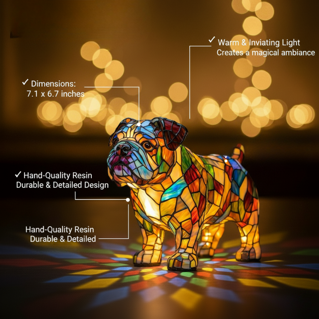 Kunstlampe i Glasmosaik – Bulldog