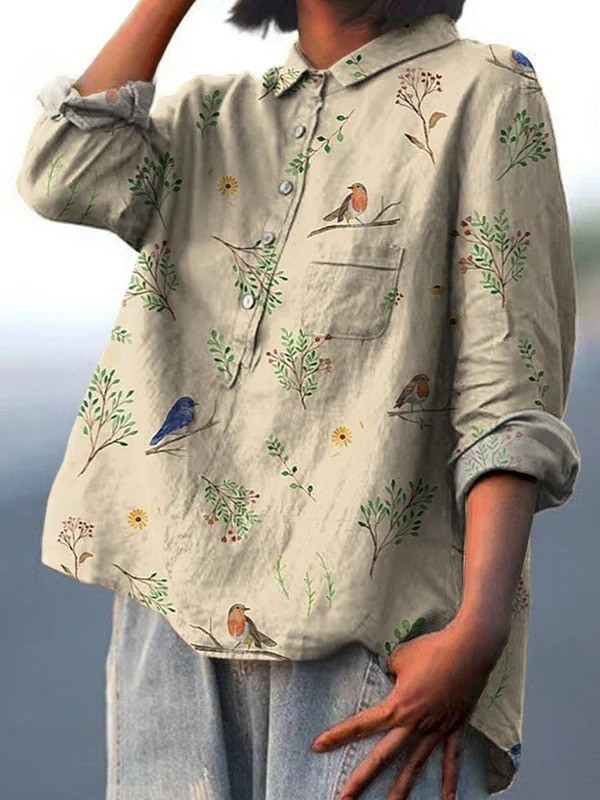 Lotte | Afslappet bluse til kvinder med gren- og rødkælkedesign