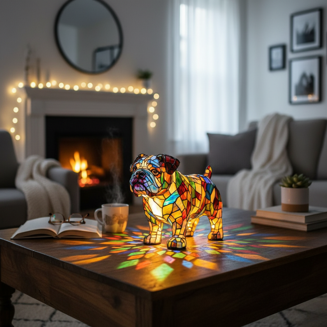 Kunstlampe i Glasmosaik – Bulldog