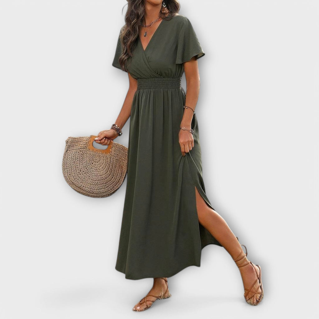 Jonna – En elegant boho-kjole med V-udskæring og lange ærmer
