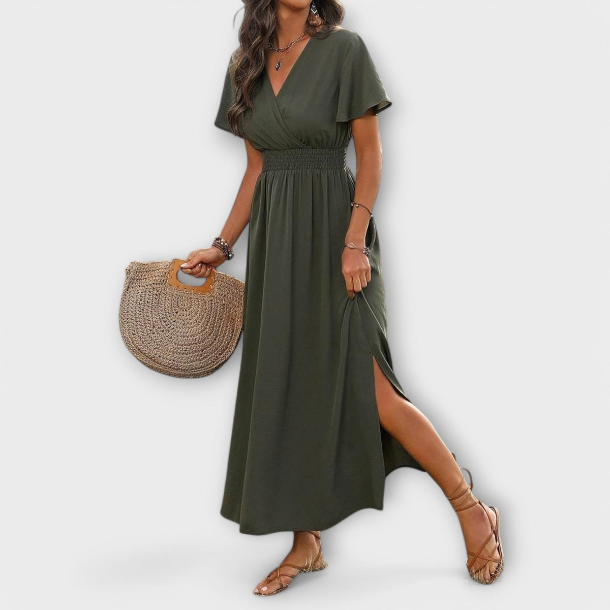 Jonna – En elegant boho-kjole med V-udskæring og lange ærmer