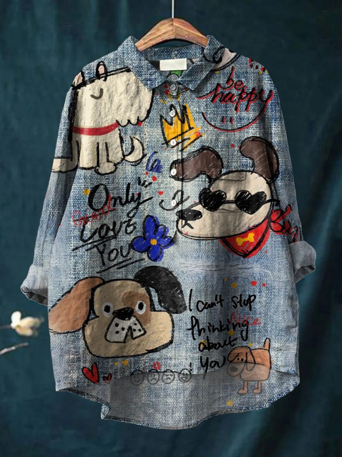 Lotte | Afslappet bluse med bedårende hundekunst