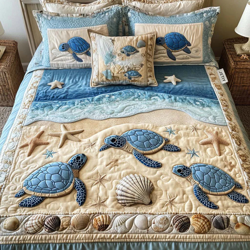 Quiltet Sengesæt 3 Dele – Ocean Waves