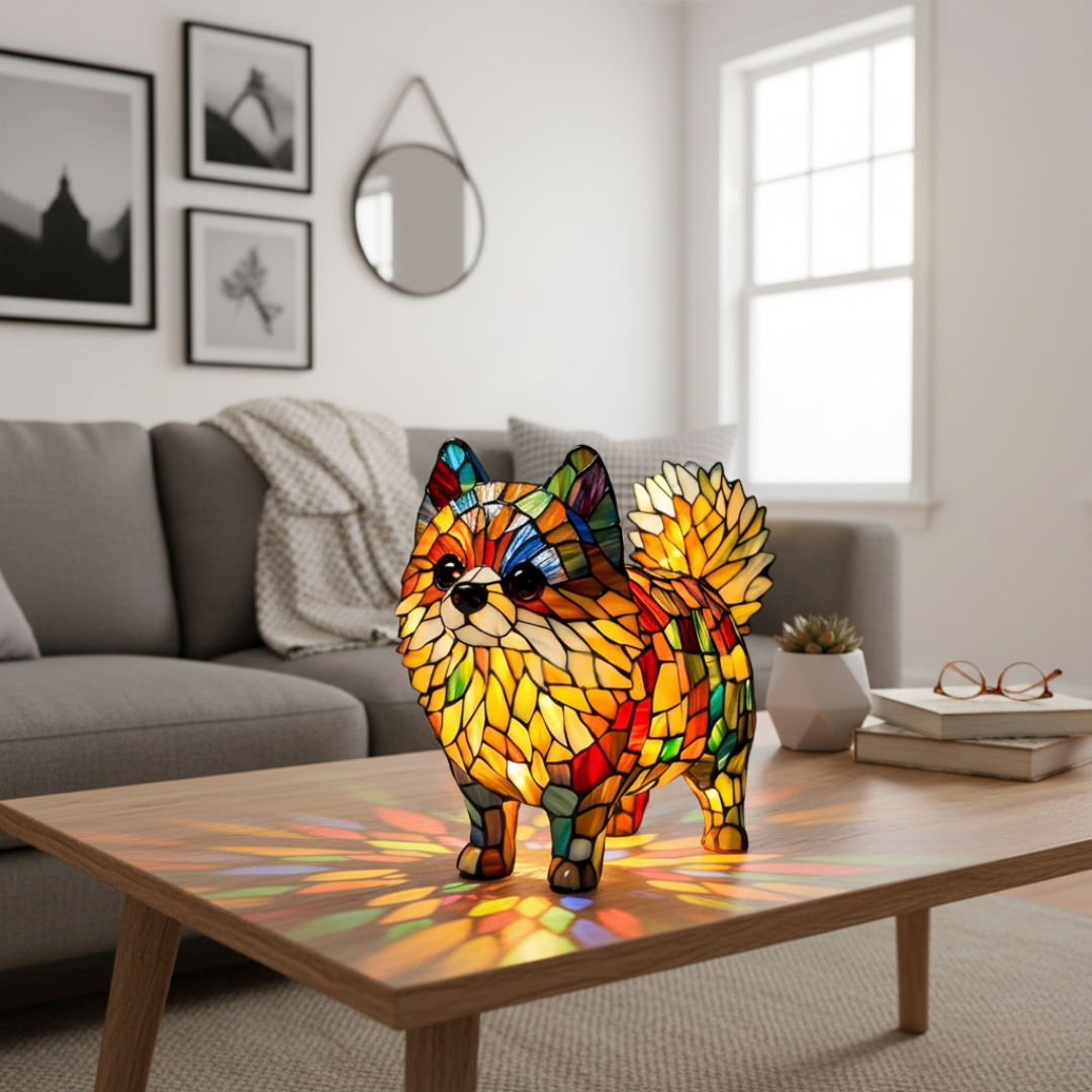 Kunstlampe i Glasmosaik – Cheerful Pomeranian