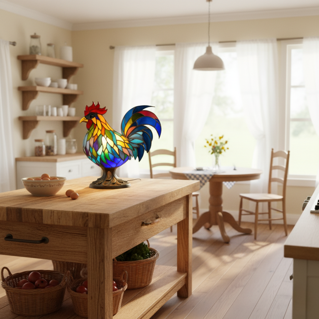 Kunstlampe i Glasmosaik – Cheerful Rooster