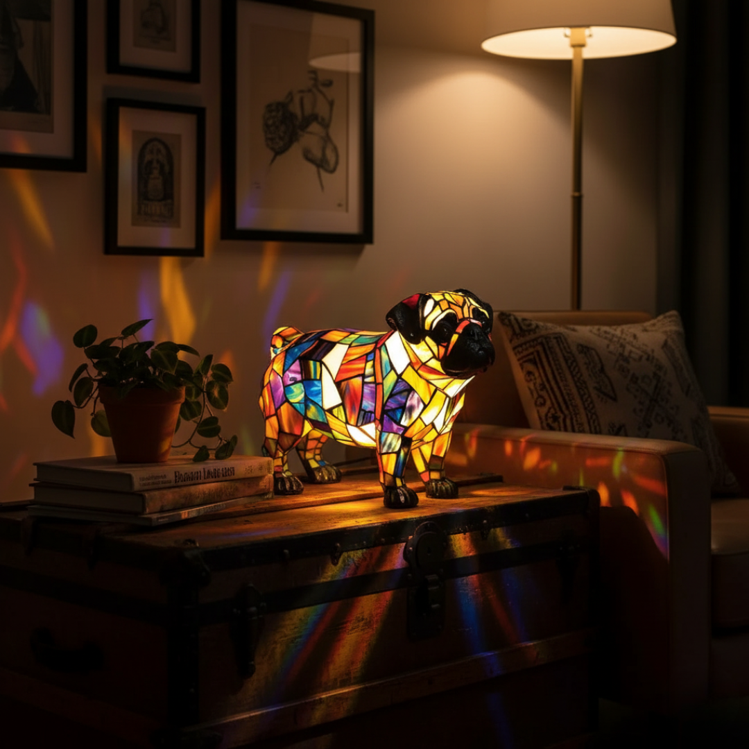 Kunstlampe i Glasmosaik – Shining Pug