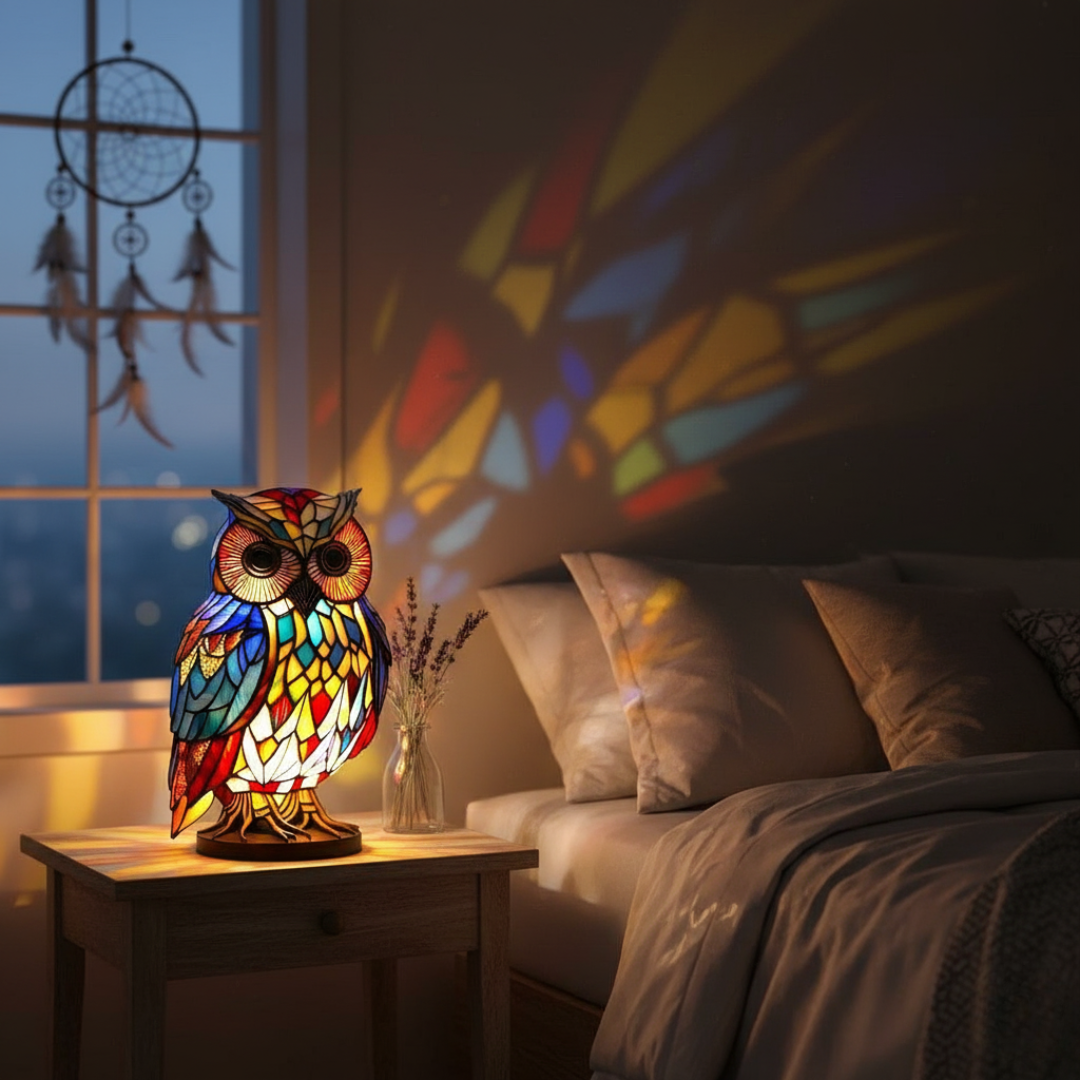 Kunstlampe i Glasmosaik – Graceful Owl