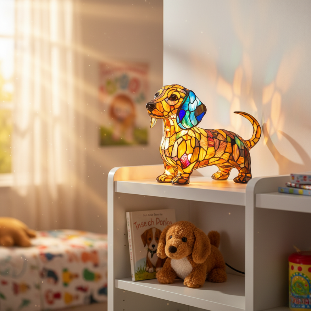 Kunstlampe i Glasmosaik – Shining Dachshund