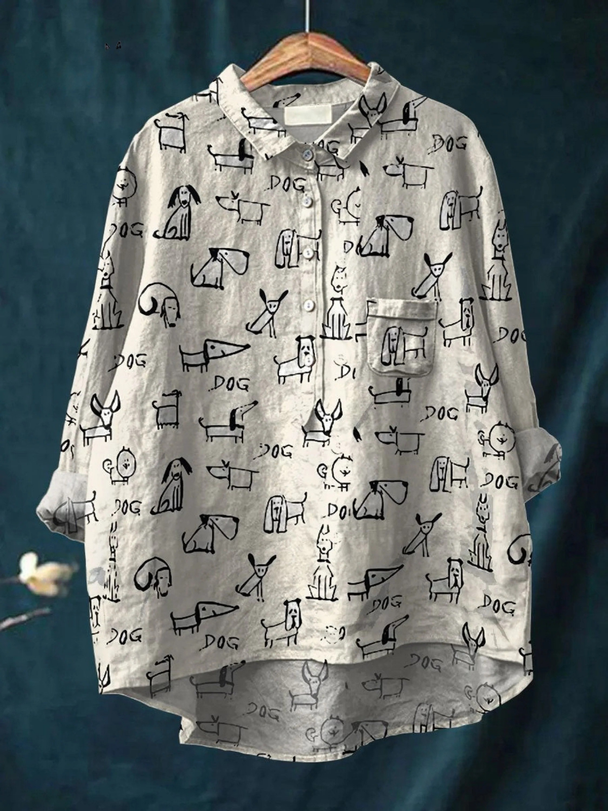 Rose | Afslappet bluse med bedårende hundeprint