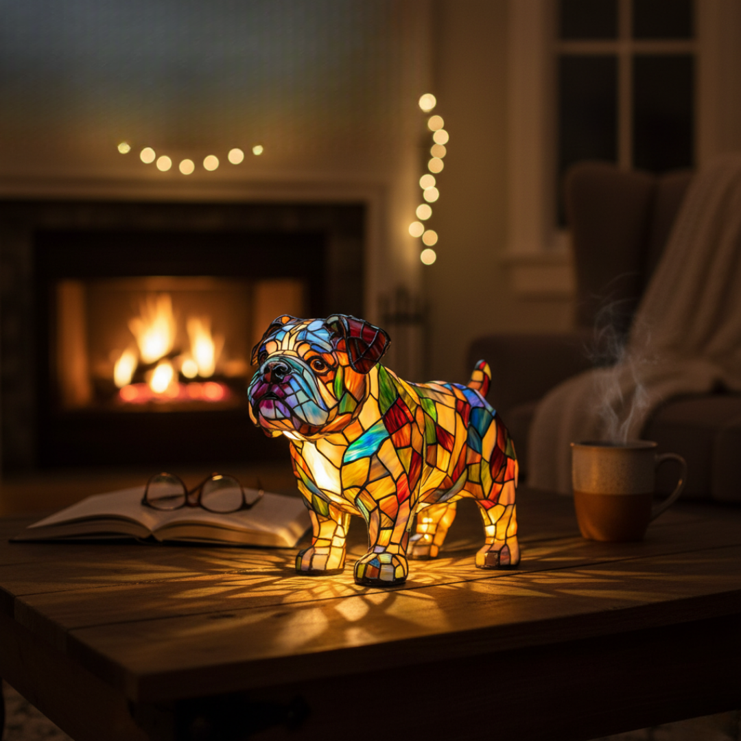 Kunstlampe i Glasmosaik – Bulldog