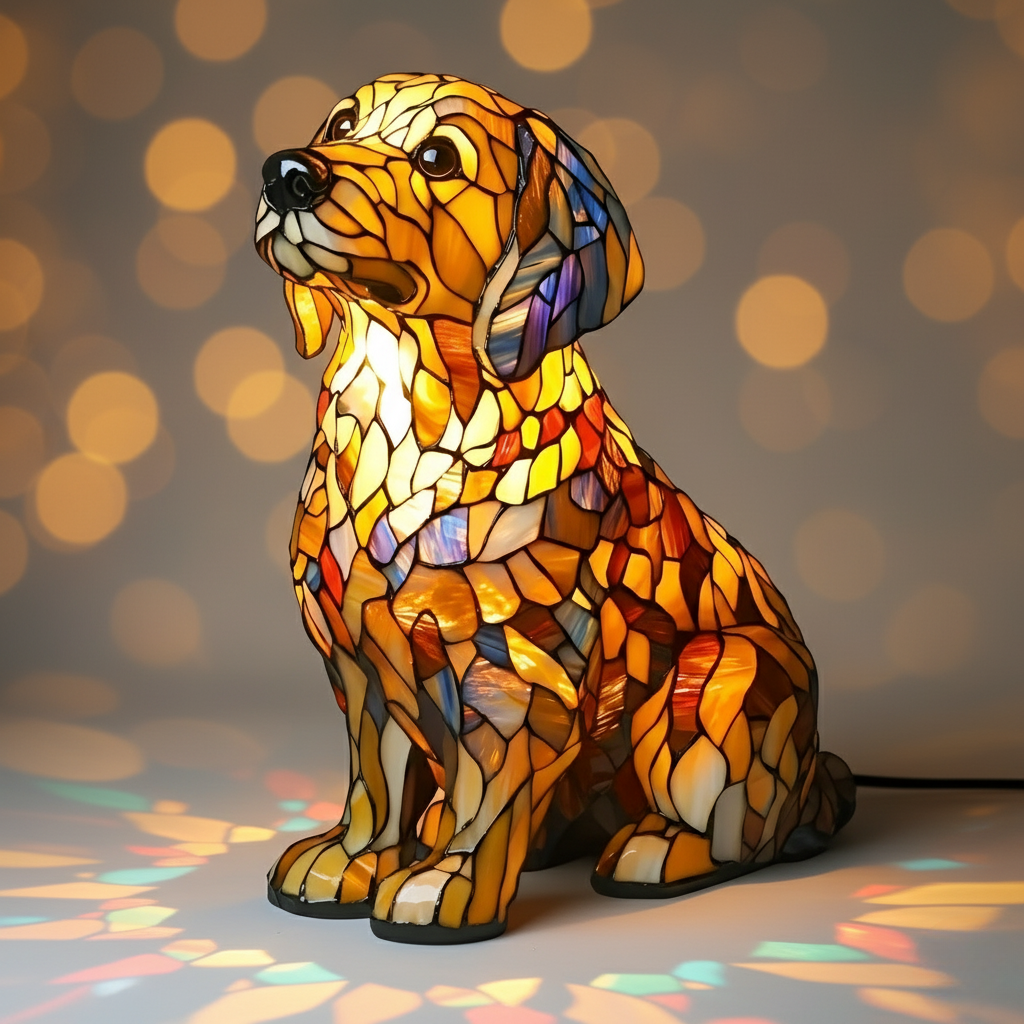Kunstlampe i Glasmosaik – Lily – Golden Retriever