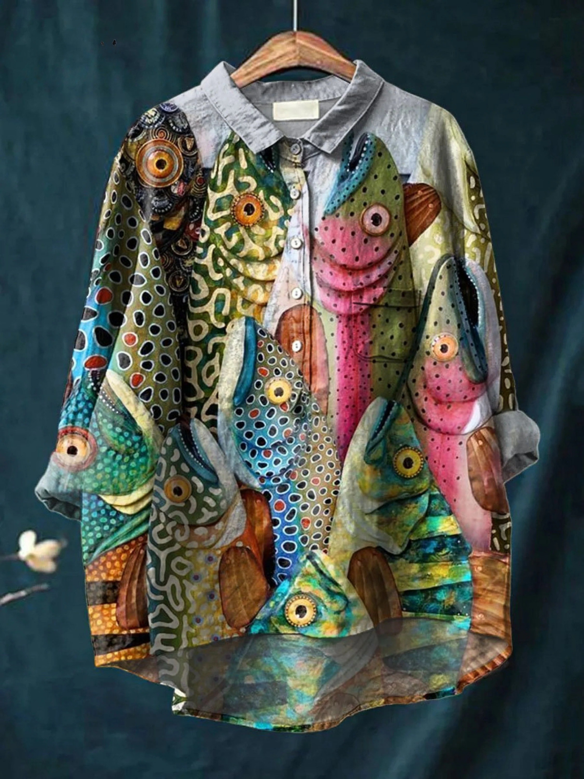 Rose | Vintageinspireret afslappet bluse med legesygt fiskedesign