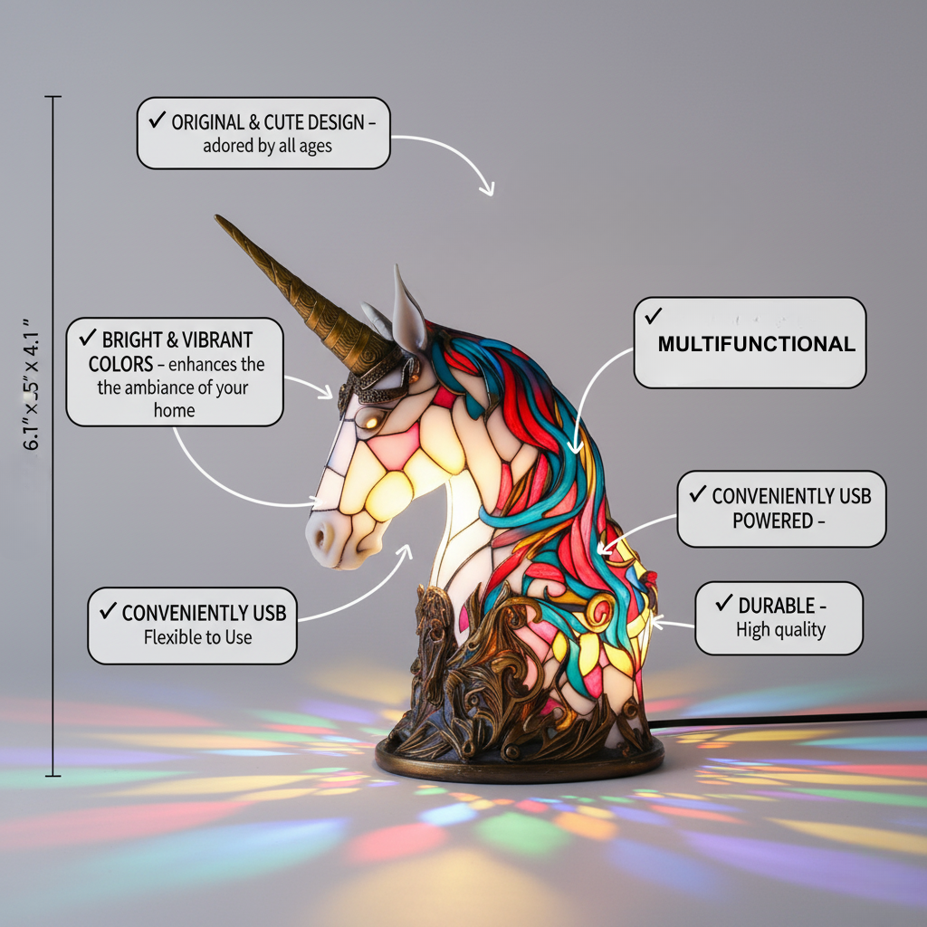 Kunstlampe i Glasmosaik – Enchanting Unicorn