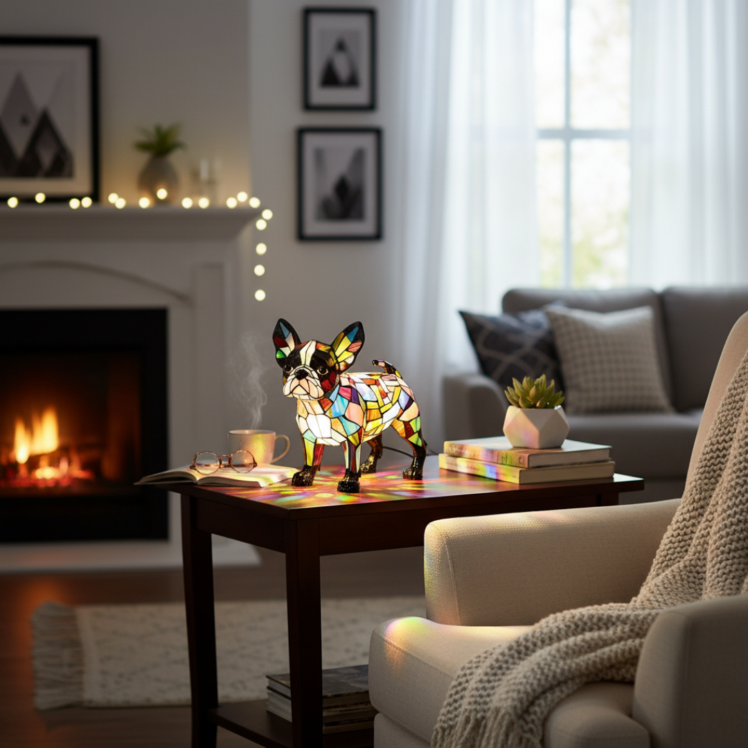 Kunstlampe i Glasmosaik – Boston Terrier – Elegant