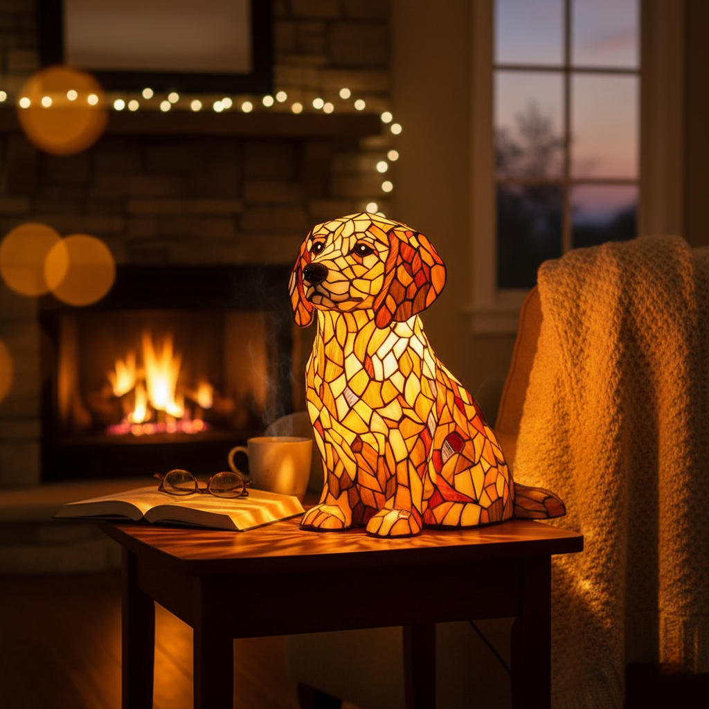 Kunstlampe i Glasmosaik – Lily – Golden Retriever