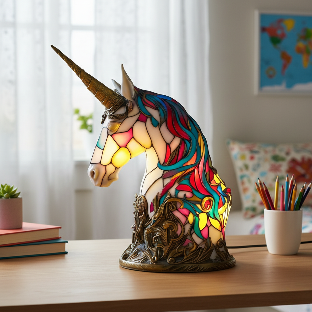 Kunstlampe i Glasmosaik – Enchanting Unicorn