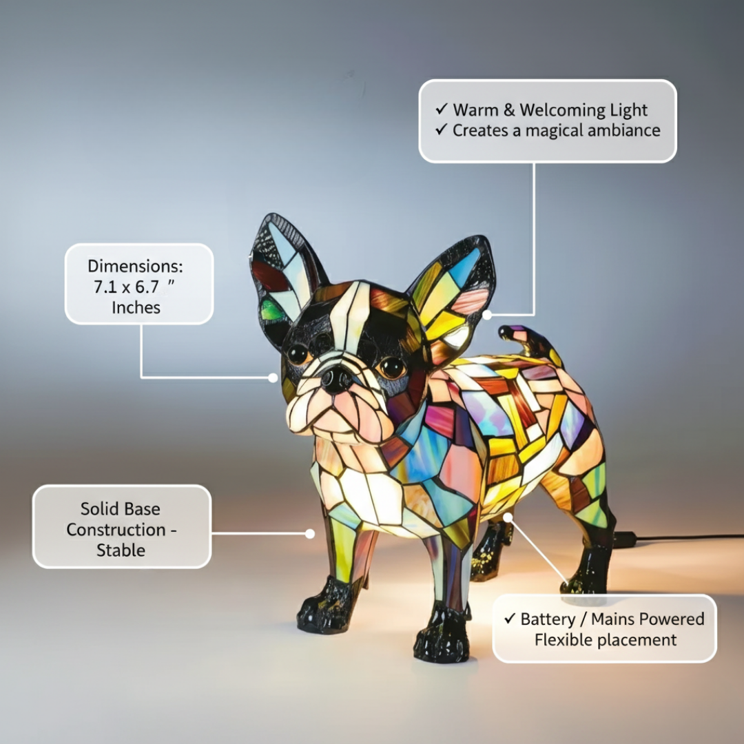 Kunstlampe i Glasmosaik – Boston Terrier – Elegant