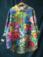 Bluse med vintage blomstermønster til kvinder | Afslappet rosendesign