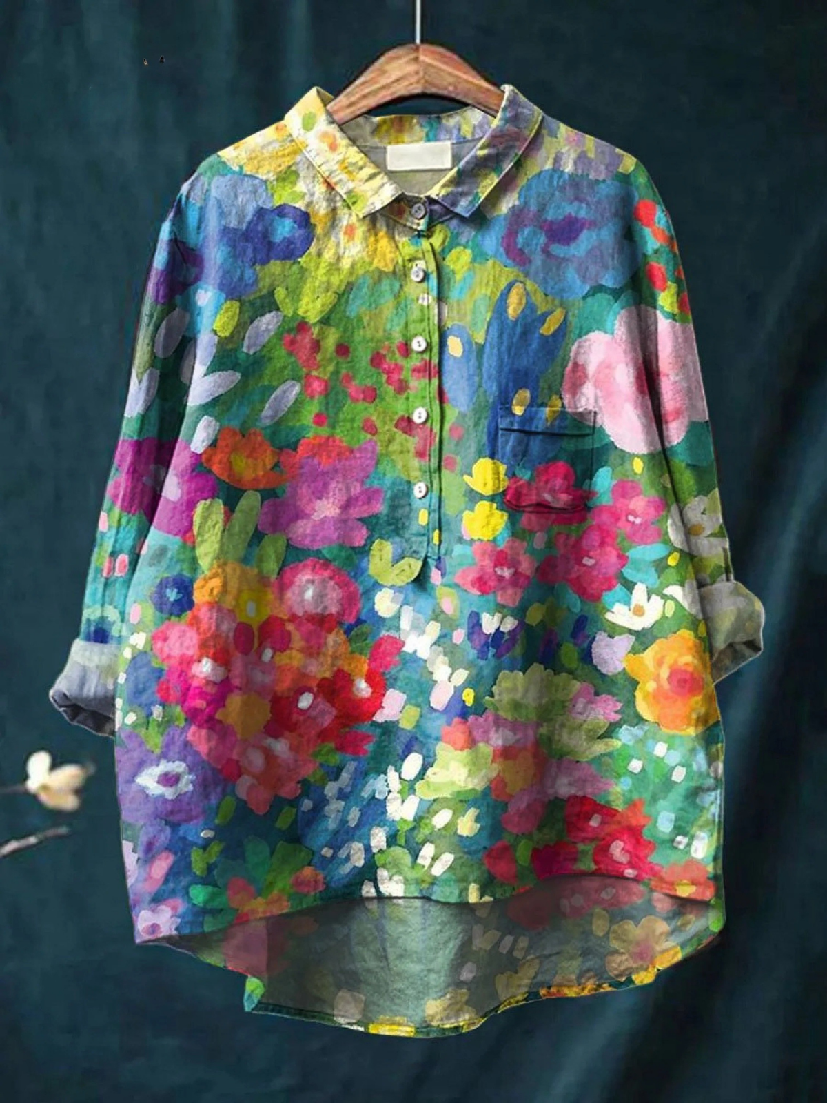 Bluse med vintage blomstermønster til kvinder | Afslappet rosendesign