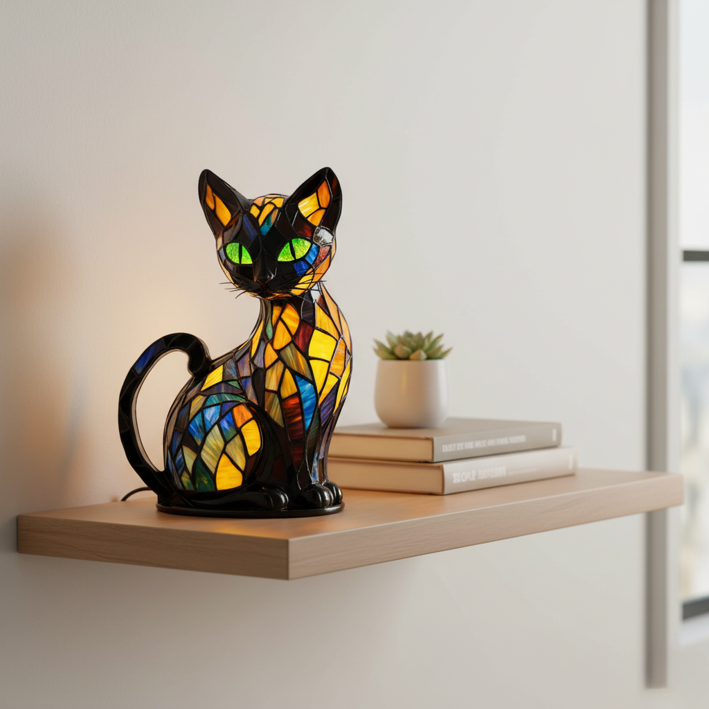 Kunstlampe i Glasmosaik – Graceful Cat